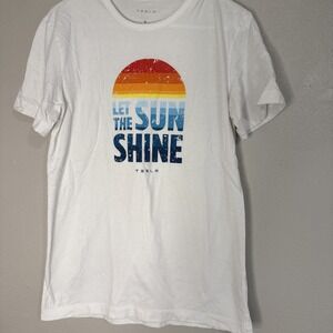 Tesla T-Shirt Mens Small White‎ Short Sleeve Let The Sun Shine Logo